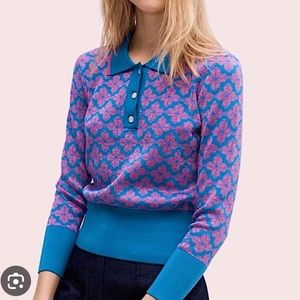 KATE SPADE blue spade flower polo sweater